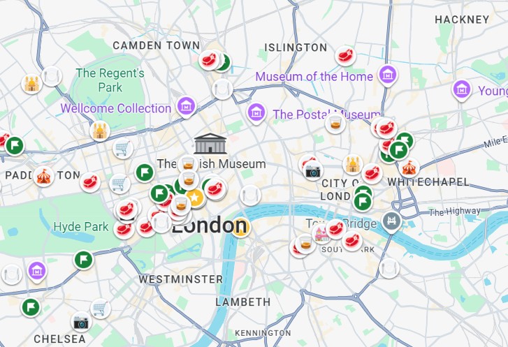 london maps with pins